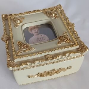 Gold and Cream Decorative Picture Frame Trinket Box Jewelry Box